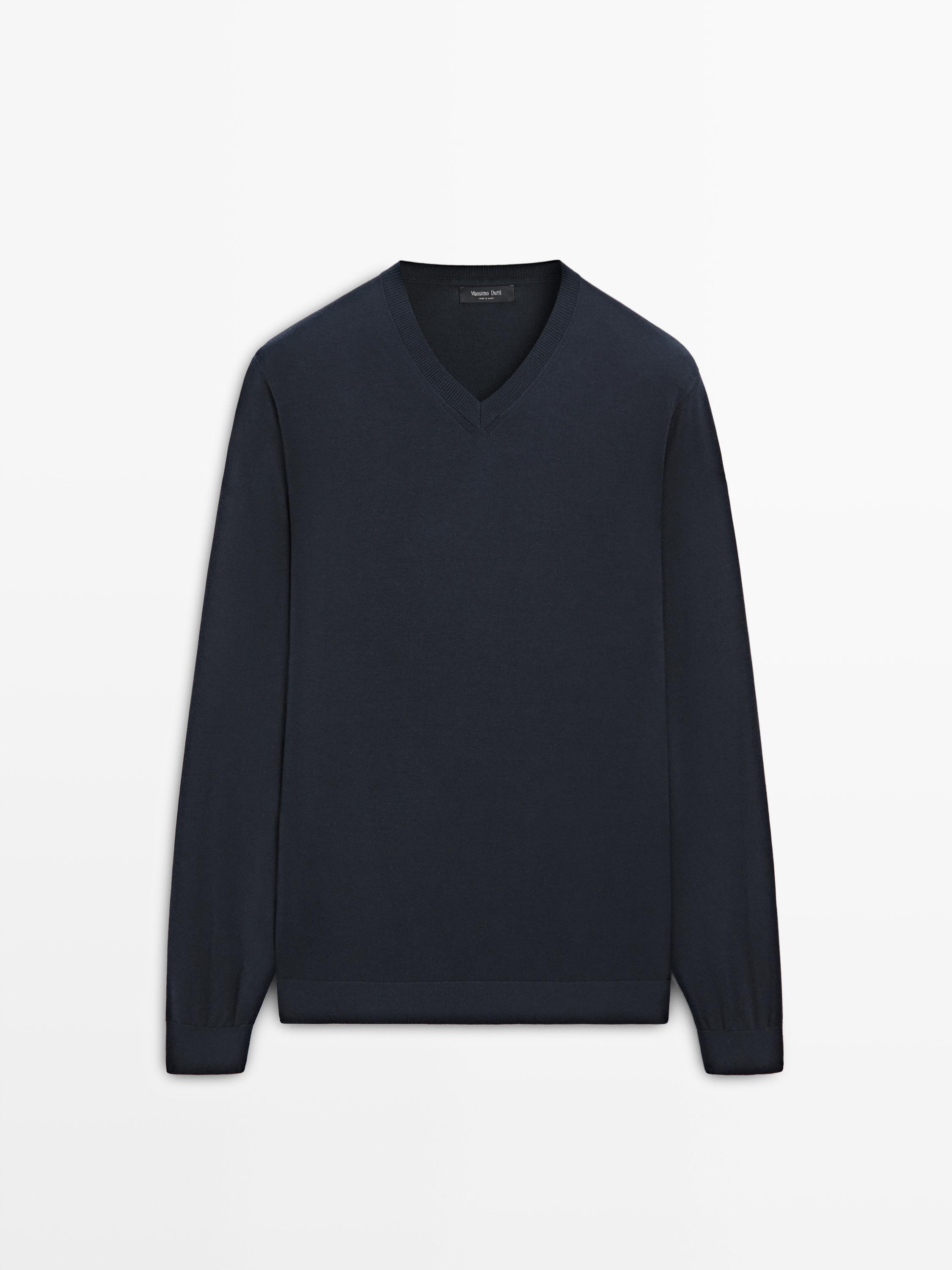 Pull col V en maille de coton mélangé